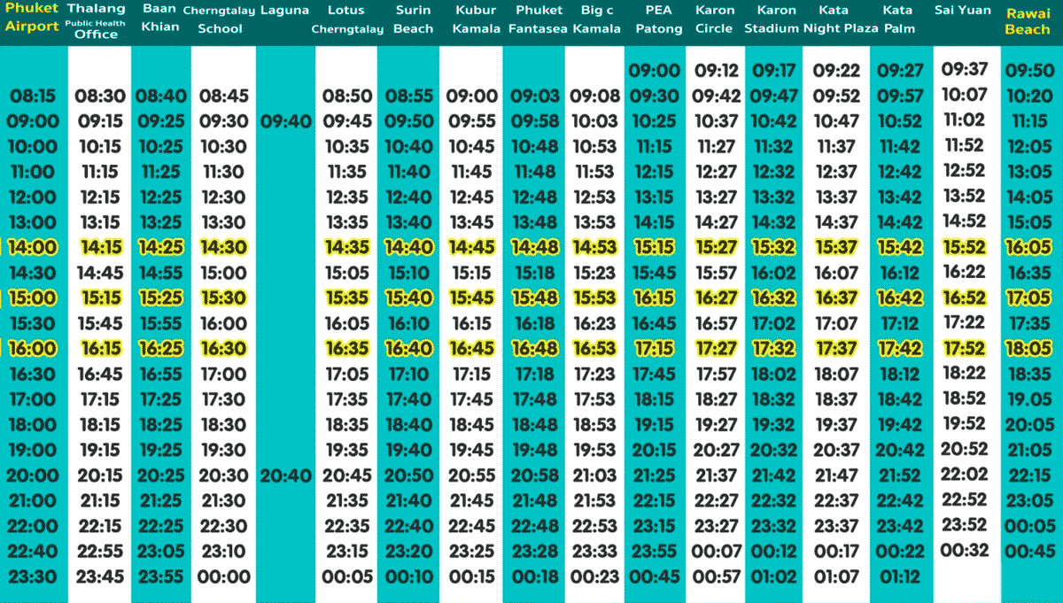 Расписание автобуса из аэропорта Пхукета